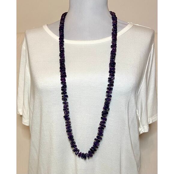 37" Genuine Amethyst Graduated Nugget Necklace Hand-Knotted Vintage Dark Boho - Picture 6 of 11